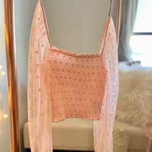 Pink mesh crop top with polka dots